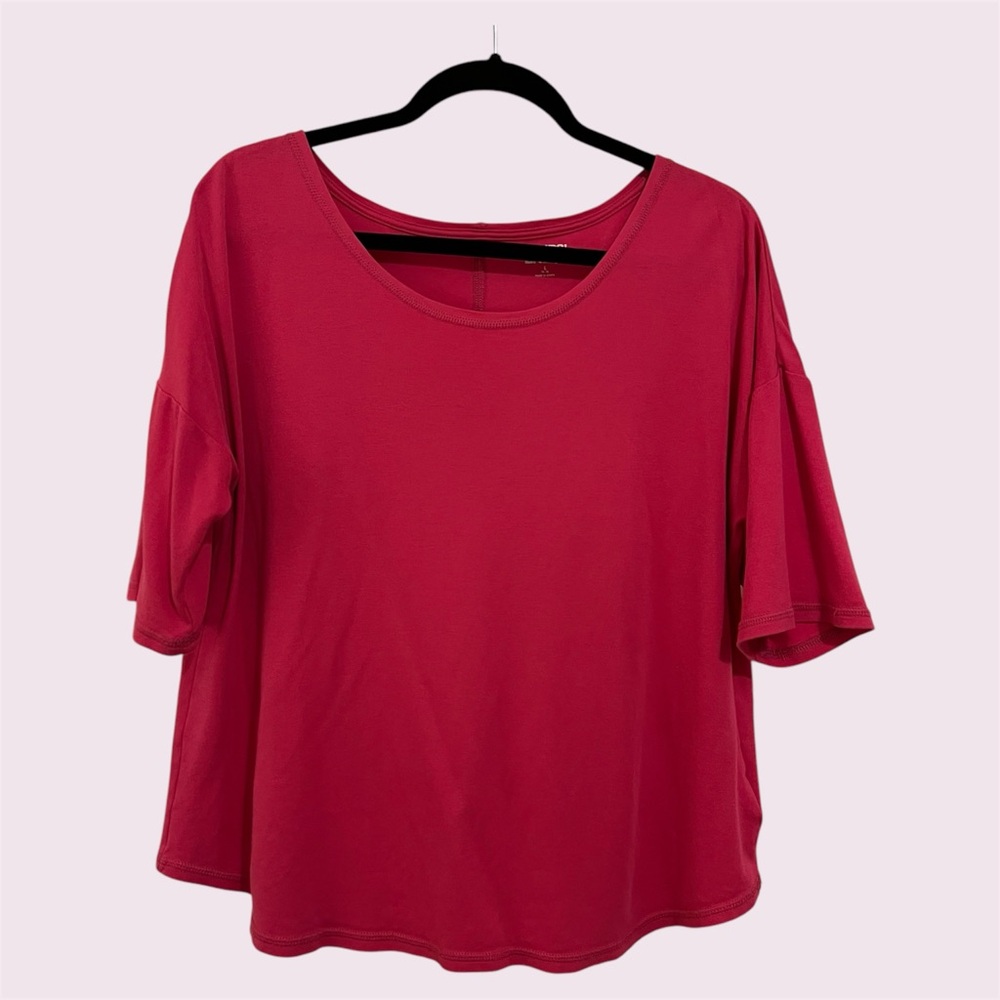Lands’ End Large Pink Elbow Sleeve Balletneck Curved Hem Shirt, Exc Condition